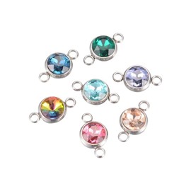 Ornazy 20Pcs 10x17.5mm Colorful Faceted Glass Pendants Crystal Flat Round Links connectors for Jewelry Making Necklace Bracelet, Non-Precious Metal, No Gemstone