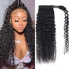 Seelaak Kinky Curly Human Hair Ponytail Extensions with Wrap Around