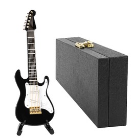 Musiin Miniature Guitar with Stand and Bag, Mini 6 String Electric Guitar Musical Instruments Miniature Dollhouse Model Home Decoration (Black)