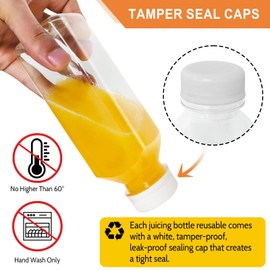 ARTOSHIN 12oz Plastic Juice Bottles 6 Pack, Clear Reusable Drink Bottles with White Caps, Disposable Beverage Containers for Juicing, Smoothies, Turmeric Juice, Milk, Water & Other Cold Drinks