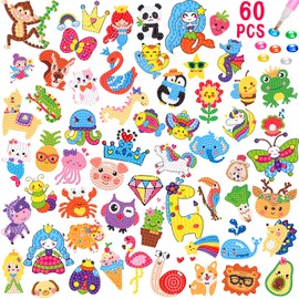60 Pieces Diamond Painting Children's Animals, Diamond Painting Stickers, Craft Set Girls 5 6 7 8 9 10 11 12 Years, Craft Set Children's Toys from 5-12 Years, Birthday Gift for Boys and Girls