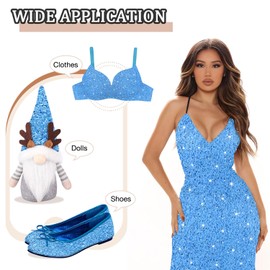 PATYDEST Sequin Fabric by The Yard Light Blue Velvet Stretch Fabric 1 Yard Sequined and Embroidered Fabric Mermaid Sequin Flip up Fabric Sparkly Sensory Sequence Fabric for Prom Dresses Wall Deocr