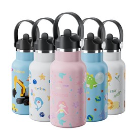Exllena Kids Water Bottle 304 Stainless Steel BPA Free 100% Leak Proof Kids Water Bottle with Straw Lid and Handle Lid Easy to Use for Girls Boys (Mermaid)