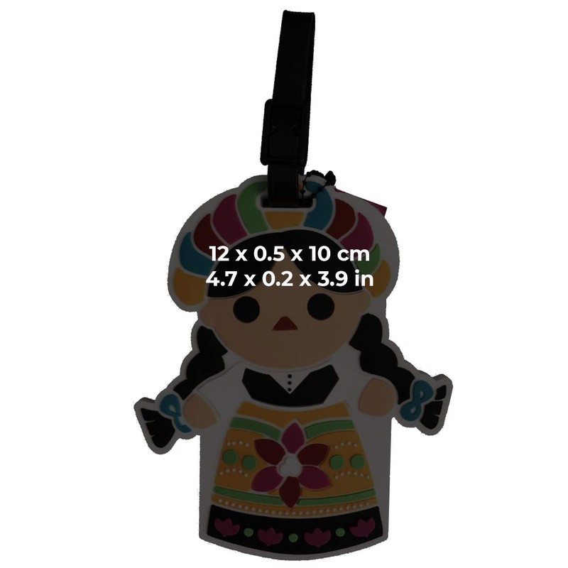 By Mexico Muñecas Mexicanas Luggage Tag, Mexican Doll Design, Yellow,