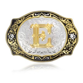 BBOTEN Western Initial Letters Belt Buckle ABCDEFG to XYZ Golden Alphabet Letters Belt Buckles for Men Women Cowboy, E
