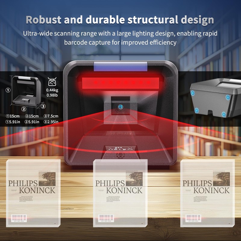 NETUM 2D Omnidirectional Desktop Barcode Scanner, Hands-Free USB Wired BarCode