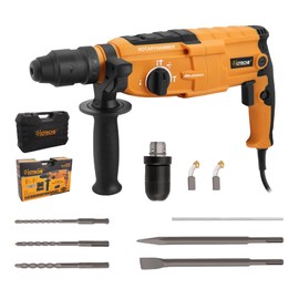 Hoteche 3-in-1 Rotary Hammer Drill 1-Inch SDS Plus Electric Hammer 6.7-Amp/800W Variable Speed Corded Power Hammer Drill Demolition Jack Hammer for Concrete with Extra 1/2 Chuck, Drill Bits & Chisels