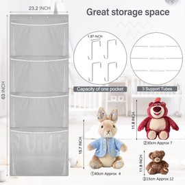Woodoulogy Hanging Stuffed Animal Storage, Over Door Large Plush Toy Organizer with Metal Hook, Baby Accessory Holder Idea for Nursery, Doll & Bear Mesh Hammock Bag for Girl Boy Kid Room
