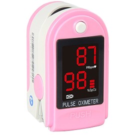 Concord Basics Fingertip Pulse Oximeter - Blood Oxygen Saturation Monitor with Carrying Case, Batteries, Silicone Cover & Lanyard - Easy to Use, Accurate SpO2 & Pulse Measurement (Pink)