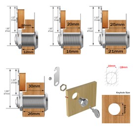 Cupboard Locks, Cam Lock, Door Lock, Letter Box Lock, Cabinet Lock for Mailbox Drawer Cupboard Cabinet with 2 Keys, Each Lock has Different Keys, Optional length 16mm/20mm/25mm/30mm. (30mm)