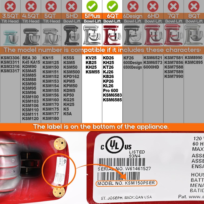 Stainless Steel Flat Beater Compatible with KitchenAid 6 Quart Bowl-Lift