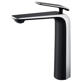 TOCALOCA Tall Bathroom Basin Faucet Matte Black and Silver Chrome, Bathroom Vessel Sink Faucet Brass, Single Handle One Hole Vanity Sink Mixer Tap Faucet for Blow Sink Lavatory, Hot and Cold Water