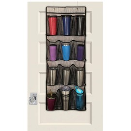 JOKARI Over The Door Hanging Water Bottle and To Go Coffee Tumbler Organizer. Organize Kids Sippy Cups and Lids and Standard Sized Travel Mugs