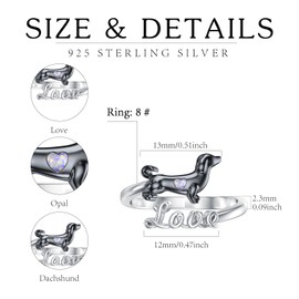 TOAKOT Dachshund Rings for Women 925 Sterling Silver Opal Dachshund Adjustable Rings Animal Dog Jewelry Gifts for Women Dog Lovers
