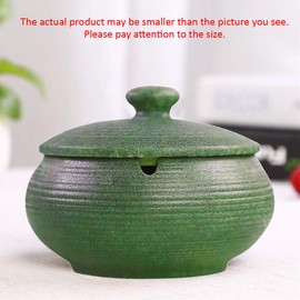 Lependor Ceramic Ashtray with Lid,Windproof,Ash Holder for Smokers,Desktop Smoking Ash Tray for Home Office Decoration - Dark Green