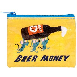Blue Q Coin Purse, Beer Money. Made from 95% recycled material, the ultimate little zipper bag to corral money, ear buds, gift cards, stamps, vitamins, coins. 3"h x 4"w