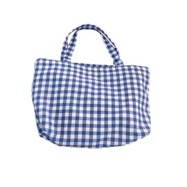 Joyhey 1 Pc Plaid Small Blue Canvas Tote Bag, Grocery Shopping Bag, Beach Bag 8.6" x 12.6" x 3.1"