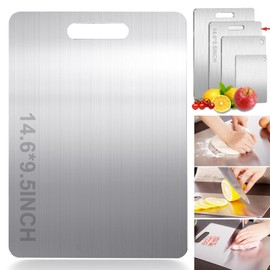 Titanium Cutting Board, Steel Cutting Boards for Kitchen, Double-Sided Food Grade Cutting Board, Chopping Boards Cutting Pads for Meat, Vegetables and Fruits (L Size)（14.6 × 9.5in）
