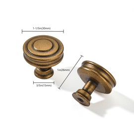 khtumeware 10 Pack 1-1/4 Inch(32mm) Antique Brass Round Cabinet Knobs Heavy Duty Solid Vintage Brass Cabinet Knobs Kitchen Antique Bronze Cabinet Hardware for Cupboard Drawer Handles