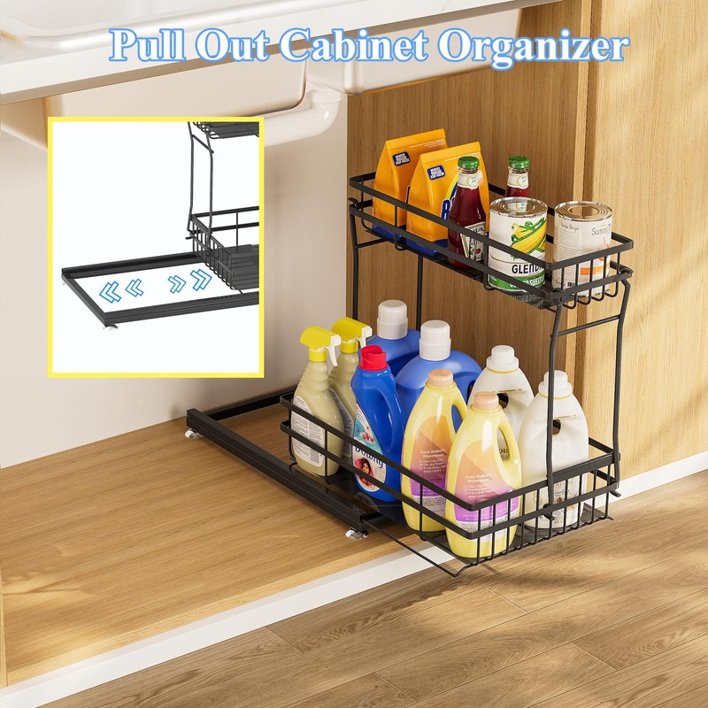 Zufudo 2 Pack Under Sink Organizers and Storage, 2 Tier