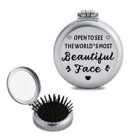Funny Compact Mirror Hair Brush Encouragement Gifts for Best Friend BFF Sister Daughter Small Folding Travel Pocket Mirror Thoughtful Inspiring Birthday Christmas Gifts for Women Girls Her