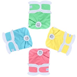 Teamoy 4 Pcs Washable Female Dog Diapers with White Edge, Incontinence Diaper for Female Dogs, Pink + Yellow + Blue + Green, M
