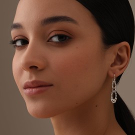 LeCalla 925 Sterling Silver Hammered Drop Earrings | Lightweight Interlocked Circles Long French Wire Dangle Earring for Women - 45mm