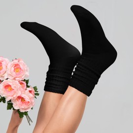 Bencailor 6 Pairs Women Slouch Socks Fuzzy Socks Warm Cotton Scrunch Socks Boot Socks Winter Fluffy Socks Slipper Socks(Simple Colors,Small 7.87 Inches)