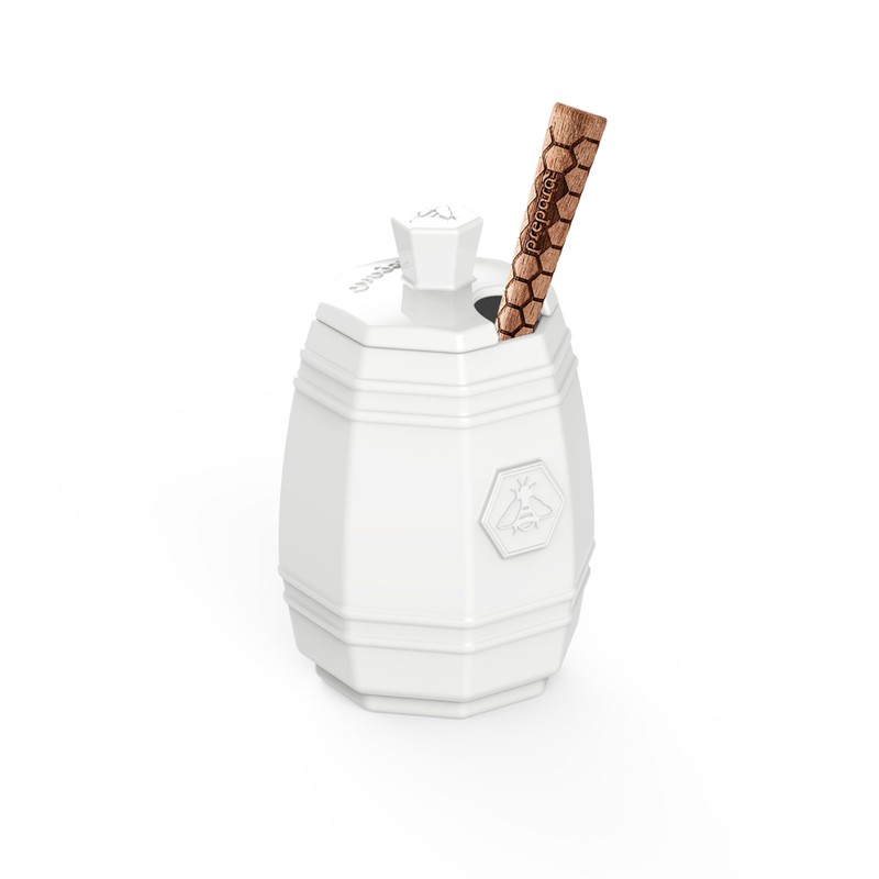 Prepara Ceramic Honey Pot and Dipper Set, Wood/Silicone