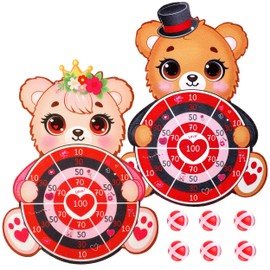 2PCS Valentine's Day Dart Board Sticky Balls Games for Kids - Valentines Gifts Bear Dart with 6 Balls Classroom Party Favors