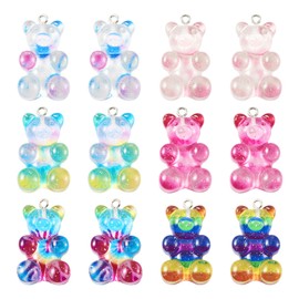 Spritewelry 12Pcs Resin Gummy Bear Charms with Glitter Gradient Color Gummy Bear Charms Cute Fake Gummy Bear Beads for DIY Crafts Keychain Earring Jewelry Making Supplies