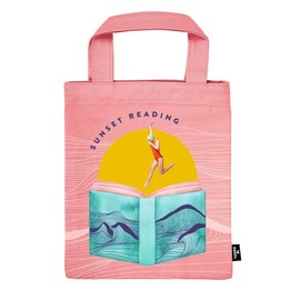 moses. libri_x Sunset Reading Book Bag - Fabric Book Bag Gift Packaging 100% Cotton Reusable Eco Friendly Book Cover in Rose with Summer Book Motif