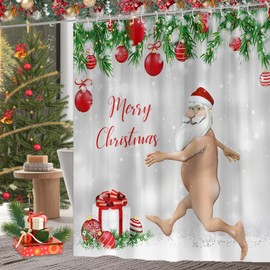 CoFlink 71×71 Inch Merry Christmas Shower Curtain, Waterproof Polyester Fabric Xmas Shower Curtain with 12 Hooks Machine Washable Quick Dry for Bathroom Decor (Brown-Look Back)