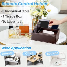 Kalevel 3 Pcs Remote Control Holder Leather Tissue Box Cover Decorative Pen Storage Container with Small TV Remote Caddy for Living Room Office Black