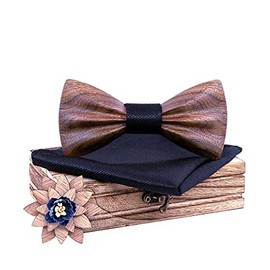 HZQIFEI Set of Wooden Bow Tie, Wooden Bow Tie with Square Fabric and Wooden Brooch for Gift, Reception, Wedding, C4, One Size, C4