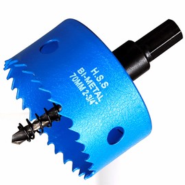 2-3/4 Inch Hole Saw, 70mm HSS Bi-Metal Hole Cutter with Hex Shank Drill Bit Adapter for Wood Plastic Drywall Fiberboard and Soft Metal Sheet, Blue