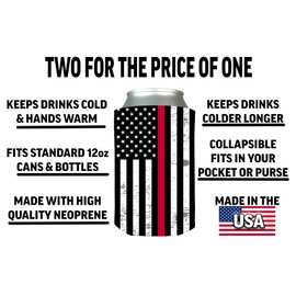Rogue River Tactical Thin Red Line Flag Collapsible Beer Can Bottle Beverage Cooler Sleeves 2 Pack Gift For Firefighter Fire Fighter