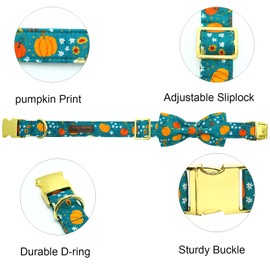 Bobo Rainbow Dog Collar Autumn Pet Collar Pumpkin Print Fall Soft Cute Puppy Collar with Bow Tie Adjustable Metal Buckle Collar Gift for X-Small Dogs
