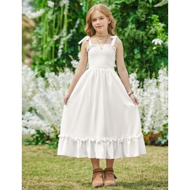 Arshiner Girls Summer Dress Boho Spaghetti Strap Casual Beach Dresses White 10-12