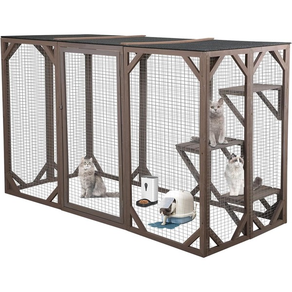 NBTiger Wood Cat Enclosure Catio Cage Pet Playhouse Run House