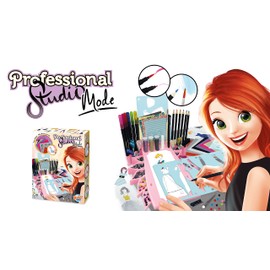 BUKI France 5408 Professional Studio Mode Fashion Designer Kit. Create & Design Outfits. Includes Self-adhesive Fabric, Feathers, Glitter, Felt, Ribbons, Felt-tips, Pencils, Scissors. Suitable for 7+