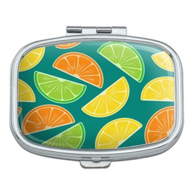 Citrus Lemon Lime Orange Slices Pattern Rectangle Pill Case Trinket Gift Box