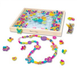 Melissa & Doug Juego Deluxe de Bouquet de Cuentas, Juguete de Madera, Artes y Manualidades, Práctica Bandeja de Madera, 220 Cuentas y 8 Cordones