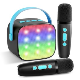 YLL Mini Karaoke Machine with 2 Wireless Microphones, TOP Kids Gifts for Girls Ages 3, 4, 5, 6, 7, 8, 9,10,11,12 +Year Old, 4-12 Years Old Birthday Toy Gift for Girls Boys Party (Black Blue)