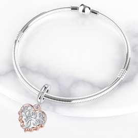 ARVALILS Heart Family Tree Charm 925 Sterling Silver Charm Fits Women's Charm Bracelet & Necklace Valentine's Day Mother's Day Jewelry Gifts for Women