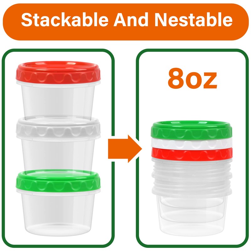 EONJOE 8 oz Small Freezer Containers with Lids Stackable Plastic