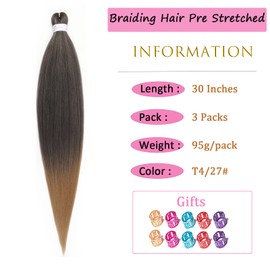 Dark Brown And Honey Blonde Braiding Hair Pre stretched 30 Inch 3 Packs Pre stretched Braiding Hair Yaki Texture Pre Stretched Synthetic Hair Extension Itch Free Hot Water Setting(30", T4/27#,3Packs)
