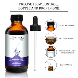 Elaunva Lavender Essential Oil, 4Fl.Oz (118ML) 100% Pure&Natural Essential Oils Singles for Aromatherapy Diffusers, Humidifiers,DIY Candle and Soap Making, Gift,Plant Scent (4Fl Oz（118ml）, Lavender)