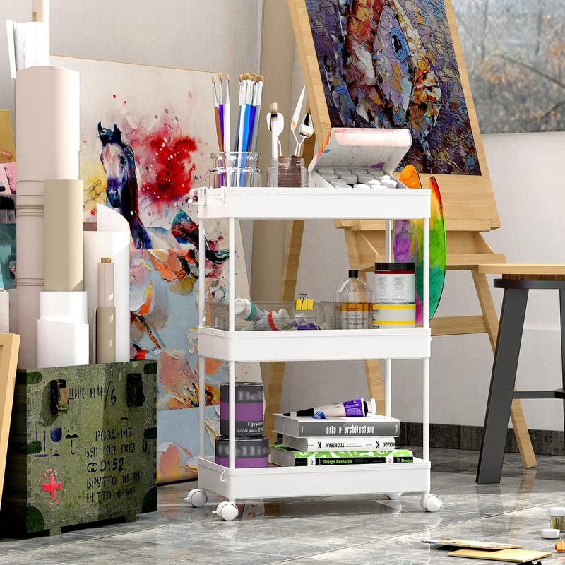 SPACEKEEPER Storage Rolling Cart, 3 Tier Laundry Room Organization Utility