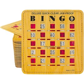 MR CHIPS Jam-Proof Quick-Clear Deluxe Fingertip Slide Bingo Cards with Sliding Windows 10 Pack in Woodgrain Style